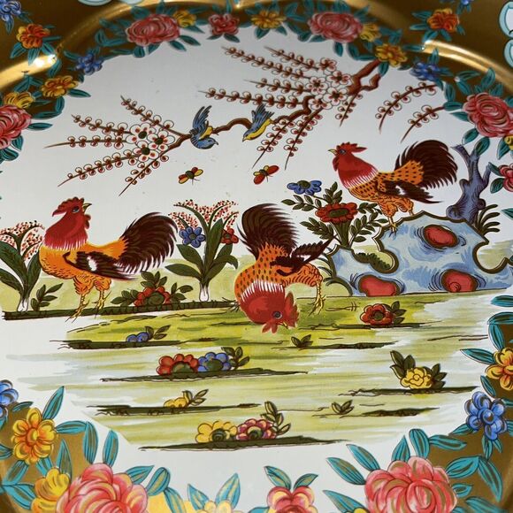 Vtg Daher Decorated Ware 1971 Tin Scalloped Bowl Rooster Design England - Picture 4 of 5